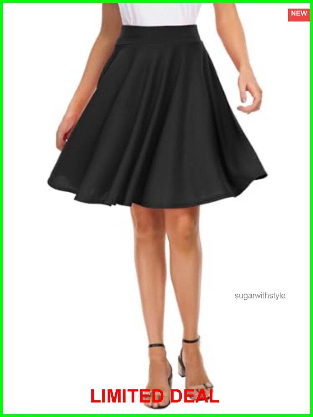 EXCHIC Women's Casual Stretchy Flared Mini Skater Skirt Basic A-Line Pleated